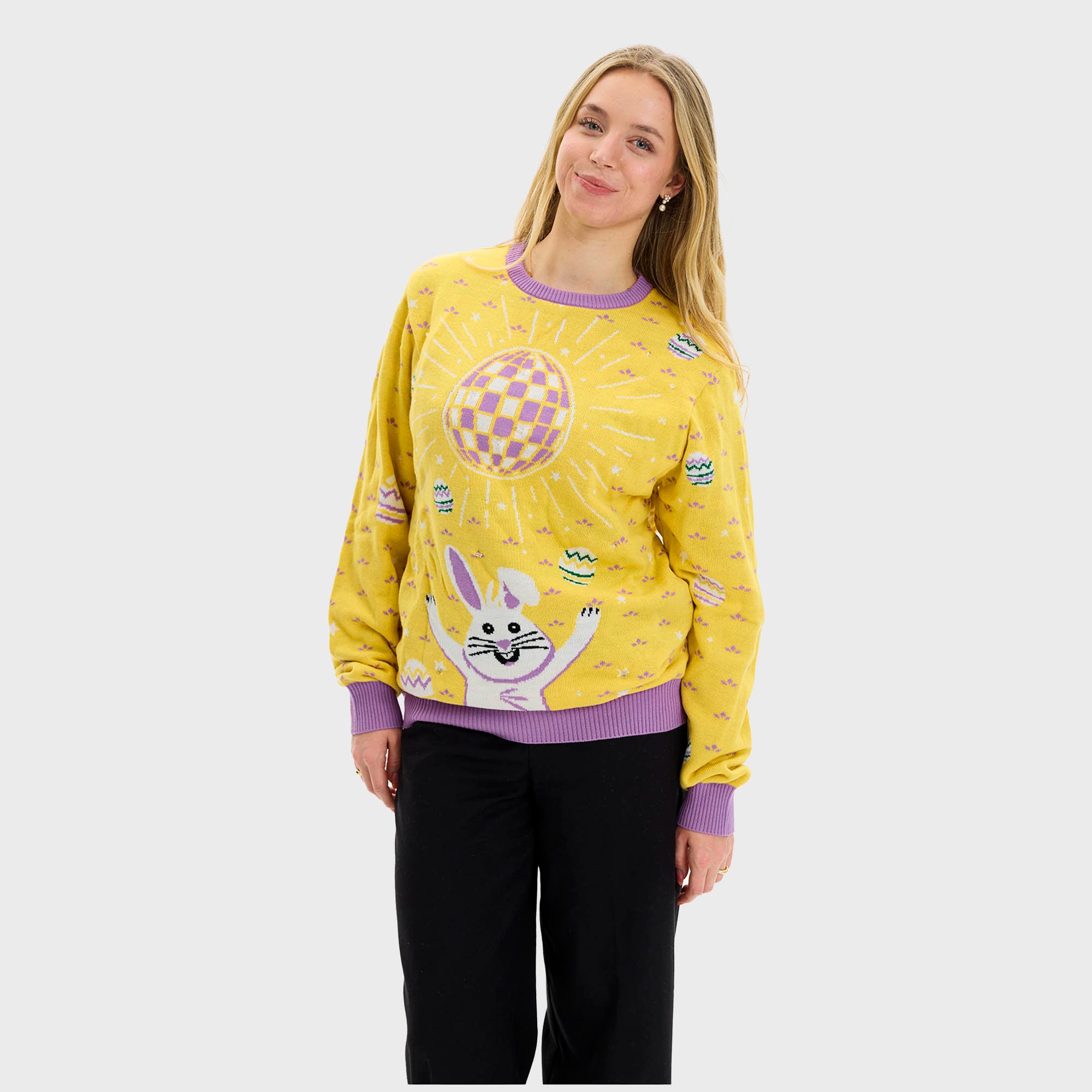 Disco Påskesweater LED Gul - Dame